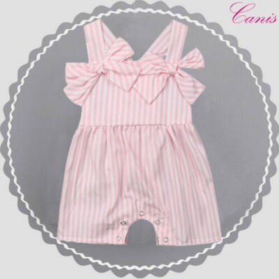 

US Toddler Baby Girl Jumpsuit Bodysuit Romper Striped Bow Trousers Outfits Canis