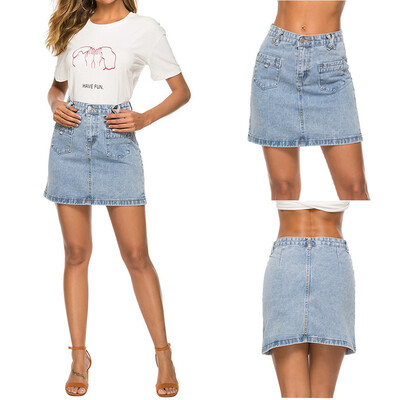 

Roseonmyhand Womens Summer Button Pocket Down Denim Sexy Dress Ladies Jeans Skirt