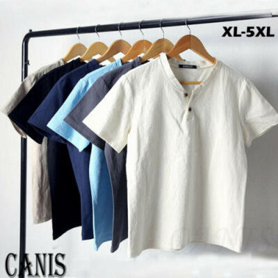 

Men T-Shirt Slim Fit Casual Tops Summer Clothes Thin Cotton Linen Basic Tee US