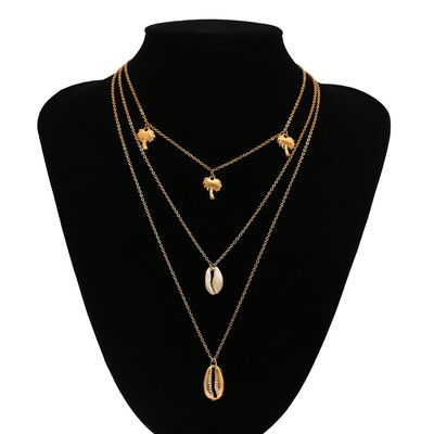 

Europe&the United States cross-border jewelry creative wild Haipai geometric items womens simple coconut tree shell pendant multi-layer necklace