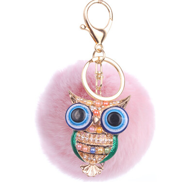 

8cm Rex Rabbit Fur Ball Owl Keychain Cute Animal Lady Bag Mobile Phone Pendant