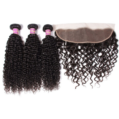 

UNice 8A Malaysian Culry Virgin Human Hair 3 Bundles with Lace Frontal 134