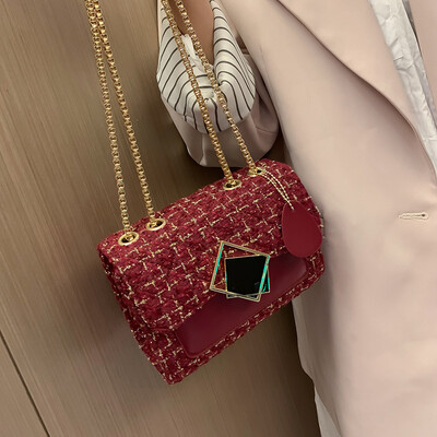 

Ins bag female 2019 autumn new Korean version of the wild chain shoulder slung bag wool fashion small square bag