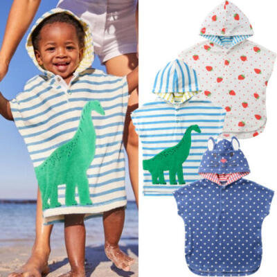 

US Baby Hooded Bath Towel Poncho Swim Pool Beach Wear Kid Bathrobe Cartoon Towel