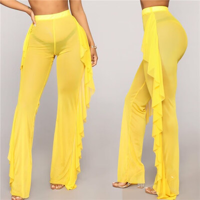 

Plus Size Women Mesh Sheer Bikini Cover Up Long Pant Trousers Beach Swimwear