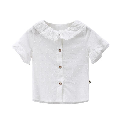 

DOU DOU YI CHU childrens clothing girls pure cotton dot shirt childrens doll collar cute shirt summer 9187