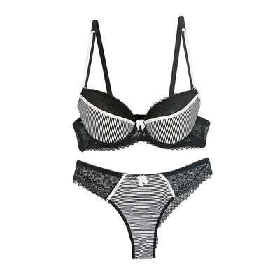 

Toponeto New Fashionable Women Bra Sexy Stripes Sexy Underwear Suit Bra Lace Bra Suit