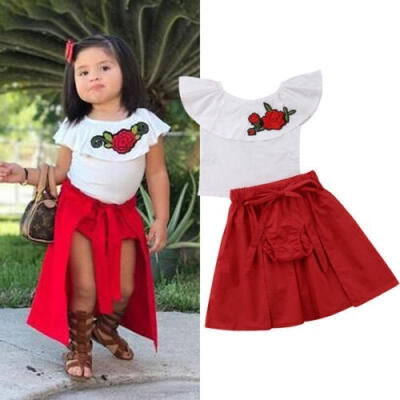 

New Kids Baby Girl Floral T-shirt Tops Short Pants Bowknot Dress Party Clothes3PCS