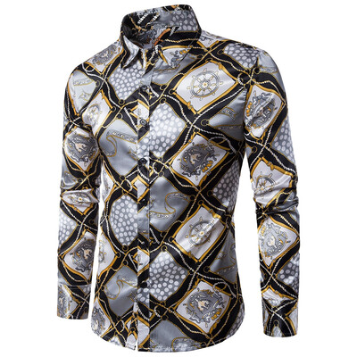

Turndown Collar 3D Rudder String Geometric Print Shirt