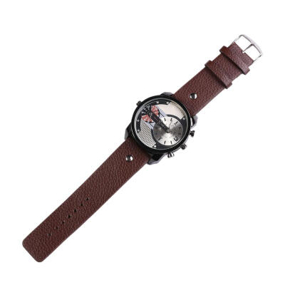 

Large Dial Men Watch Leather Band Quartz Multi Function Fashion Wristwatch