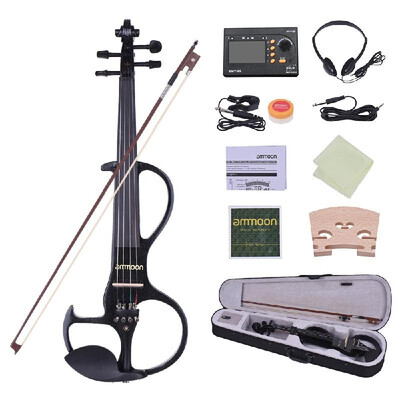

ammoon Full Size 44 Solid Wood Electric Silent Violin Fiddle Style-3 Ebony Fingerboard Pegs Chin Rest Tailpiece with Bow Hard Cas
