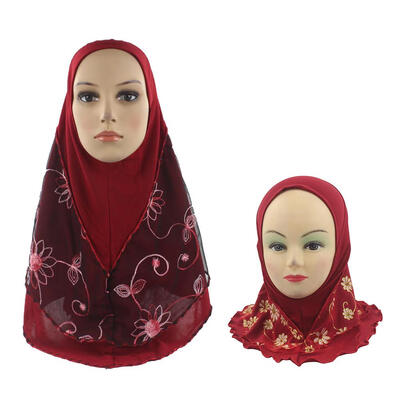

Muslim Headscarf Embroidery Mesh Parent-Child Adult Soft Turban Wrap Shawls