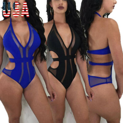 

Women Sexy Sheer Mesh Leotard Bikini Bodysuit Thong Monokini Swimwear Beachwear