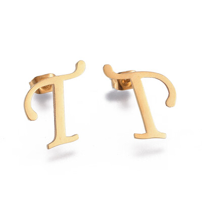 

304 Stainless Steel Stud Earrings Alphabet LetterT 14x14x1mm Pin 08mm