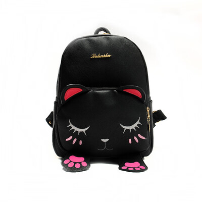 

2017 School Backpacks Funny Pu Leather Fashion Women Shoulder Bag Travel BackPack Cat Backpack Black Preppy Style Sac A Dos