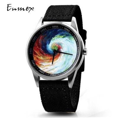 

Creative design of watch oil picture canvas belt sports waterproof steel watch when translating holiday gift Enmex