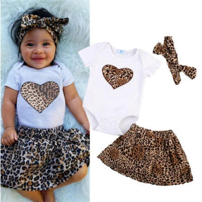 

SUNSIOM 3Pcs Newborn Baby Girl Summer Tops Romper Leopard Skirt Dress Outfits Clothes US
