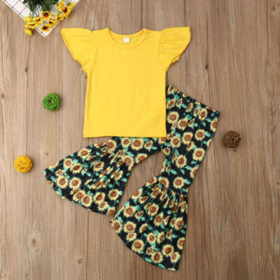 

Toddler Baby Girls Flared Tops Shirt Sunflower Print Trousers Outfit Set Clothes