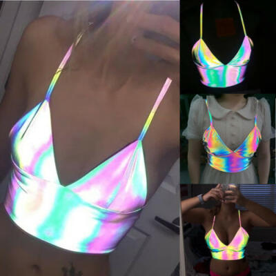 

US Women Reflective Buckles Festival Bralette Bra Bustier Crop Tops Camisole