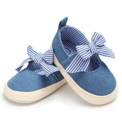 

Baby Girls Princess Shoes Kids First Walkers Fashion Striped Big Bow Soft Soled Anti-Slip Dress Shoes