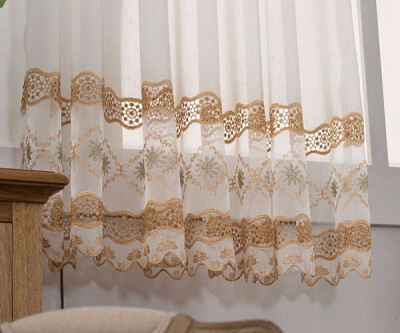 

Embroidered Tulle Curtains for the Kitchen Pastoral Flower Pattern Window Decoration Sheer Short Curtain Panel