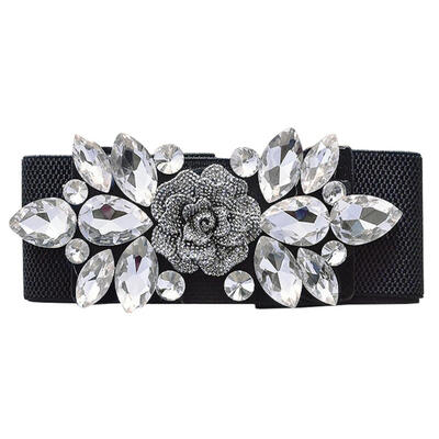 

Wedding Party Women Fashion Floral Buckle Rhinestone Elastic Wide Clinch Belt