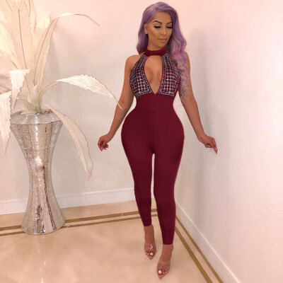 

Starmoon Fashion And Sexy Slim Hot Diamond Solid Color Chest-wrapped Nightclub Jumpsuit