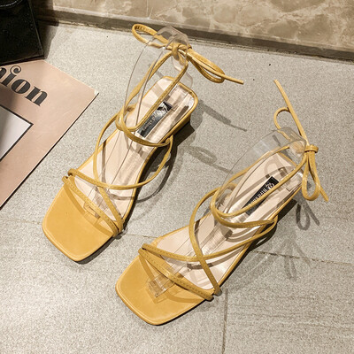 

Strap thick-heeled sandals women 2019 new lace Roman womens shoes summer Joker fairy toe high heels