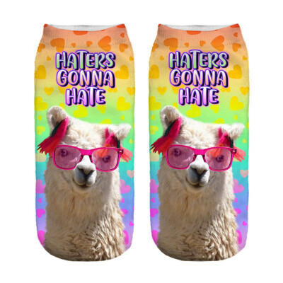 

1Pair Women Low Cut Ankle Socks Funny Llama 3D Printing Socks Cotton Hosiery Printed Alpaca Socks