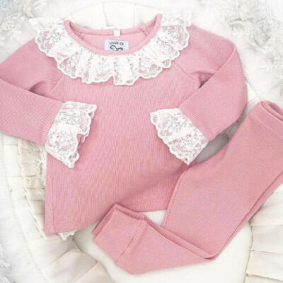 

UK Autumn Toddler Baby Girls Kids Clothes Lace Ruffle Tops T-shirt Pants Outfit