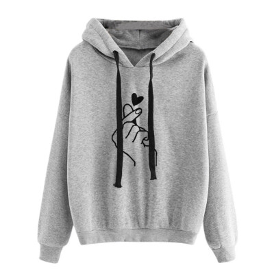 

Snap Finger Heart Print Long Sleeve Hoodies Sports Women Hooded Sweatshirt Top