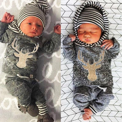 

2pcs Christmas Newborn Baby Boy Clothes Deers Top T-shirt Pants Legging Outfits Set