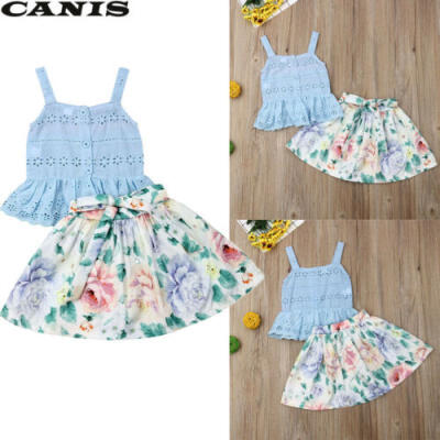 

US Newborn Kid Baby Girls Ruffle Sleeveless Tops Floral Skirts Outfit Clothes