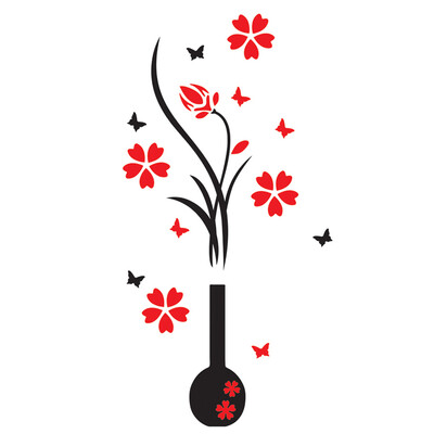 

3D Art Vase Flower Plum Tree Arcylic Wall Sticker Home Room TV Decor DIY