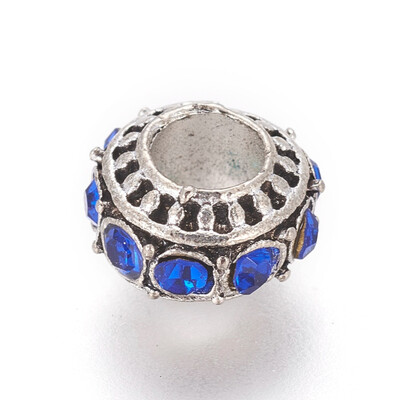 

Tibetan Style Alloy European Beads with Rhinestone Large Hole Beads Rondelle Sapphire 1011x7mm Hole 5mm
