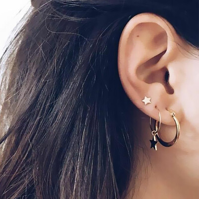 

2019 Gold Star Stud Earrings for Women Vintage Fashion Five-pointed Popular Round Statement Earrings Girl Couple Jewelry Gift
