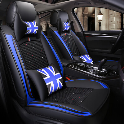 

Huashi car seat cushion car seat cover full surrounded by breathable wear ice silk leather seat cushion British style four seasons universal seat cover luxury British blue