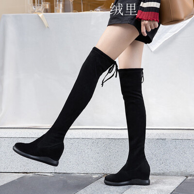 

Invisible internal height knee-high boots pure black slimming high womens shoes autumn&winter tide shoes Joker