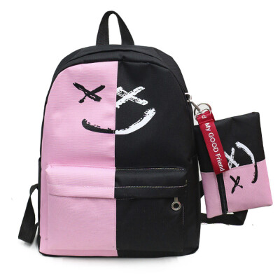 

Tailored 2Pcs Women Girls Smile Shoulder Bookbags School Travel BackpackSmall Bag