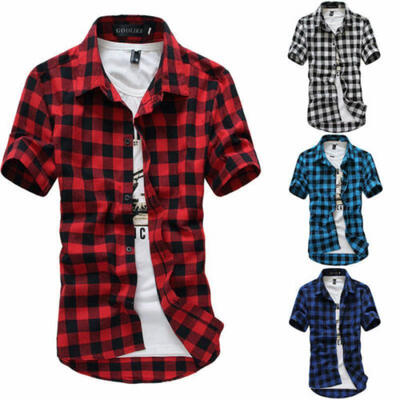 

Fashion Mens Summer Casual Dress Shirt Checks Short Sleeve T Shirts Tops -3XL