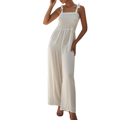 

Summer new sling solid color one-legged wide-leg pants