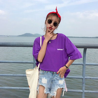 

Couple Casual Fashion Cotton Round Neck Letters Print Short Sleeve Loose Pullover T-Shirt