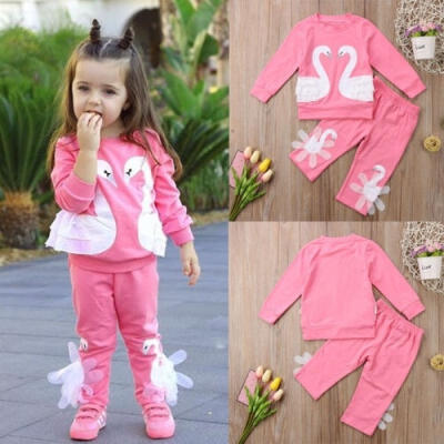 

Child Kids Baby Girls Swan Top T-shirt Long Pants Tracksuit Outfit Clothes Sets