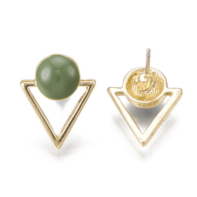 

Alloy Stud Earrings with Enamel Triangle with Flat Round Light Gold Green 16x13mm Pin 07mm