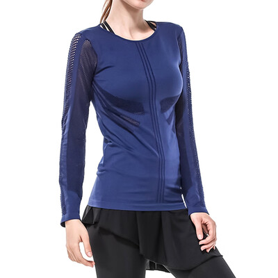 

Spring Autumn Women Fitness Shirt Women Running Gym Clothes Hollow Out Breathable Women Solid Long Sleeve Base O-Neck Shirt