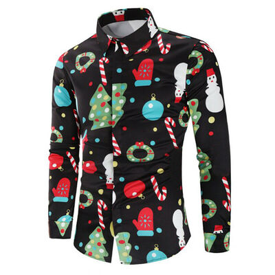 

Christmas Mens Button Up Casual Shirts Slim Fit Long Sleeve Dress Shirts Tops