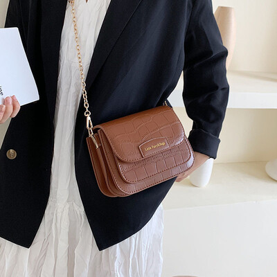 

Retro chic chain bag female 2019 new wave Korean fashion wild crocodile pattern shoulder slung small square bag