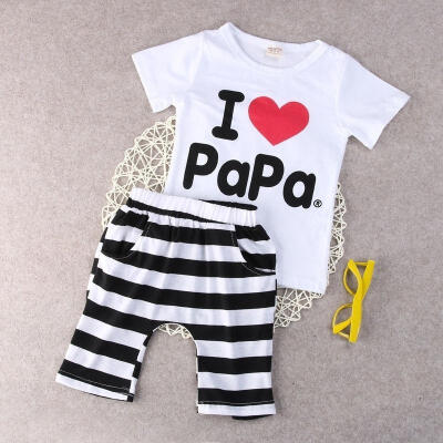 

I Love PaPa &amp Mama Outfits Newborn Baby Boy Girls Cotton T-shirt TopsPants 2pcs Clothes Set