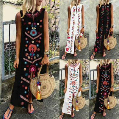 

Women Short Sleeve Boho Casual Loose Floral Kaftan Maxi Dress Ladies Long Dress