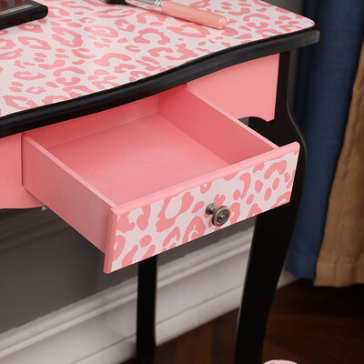 

Home Three-Fold Mirror Single Drawer Arc Feet Children Dresser Red Leopard Print